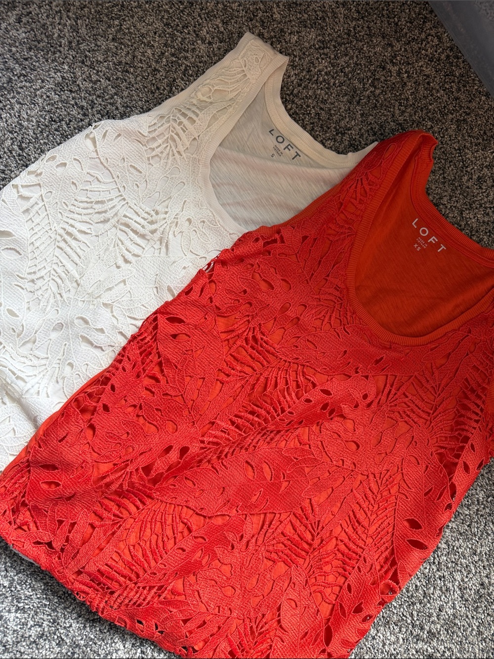 LOFT Lace-Detail Tank Tops in Dark Coral and Cream - Set of 2 - Picture 6 of 6